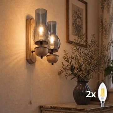 BRILAGI - LED настенно осветително тяло COTTAGE 2xE14/40W/230V дъб/димно сиво