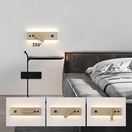 Brilagi - LED стенно точково осветително тяло с USB порт NOCTIS LED/3W/230V + LED/9W бежово