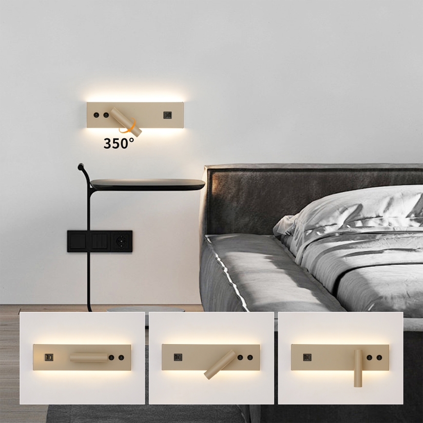 Brilagi - LED стенно точково осветително тяло с USB порт NOCTIS LED/3W/230V + LED/9W бежово