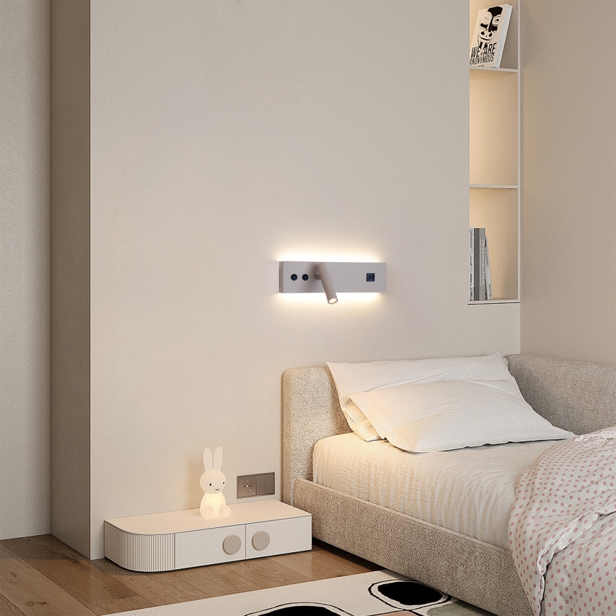 Brilagi - LED стенно точково осветително тяло с USB порт NOCTIS LED/3W/230V + LED/9W бежово