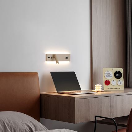 Brilagi - LED стенно точково осветително тяло с USB порт NOCTIS LED/3W/230V + LED/9W бежово