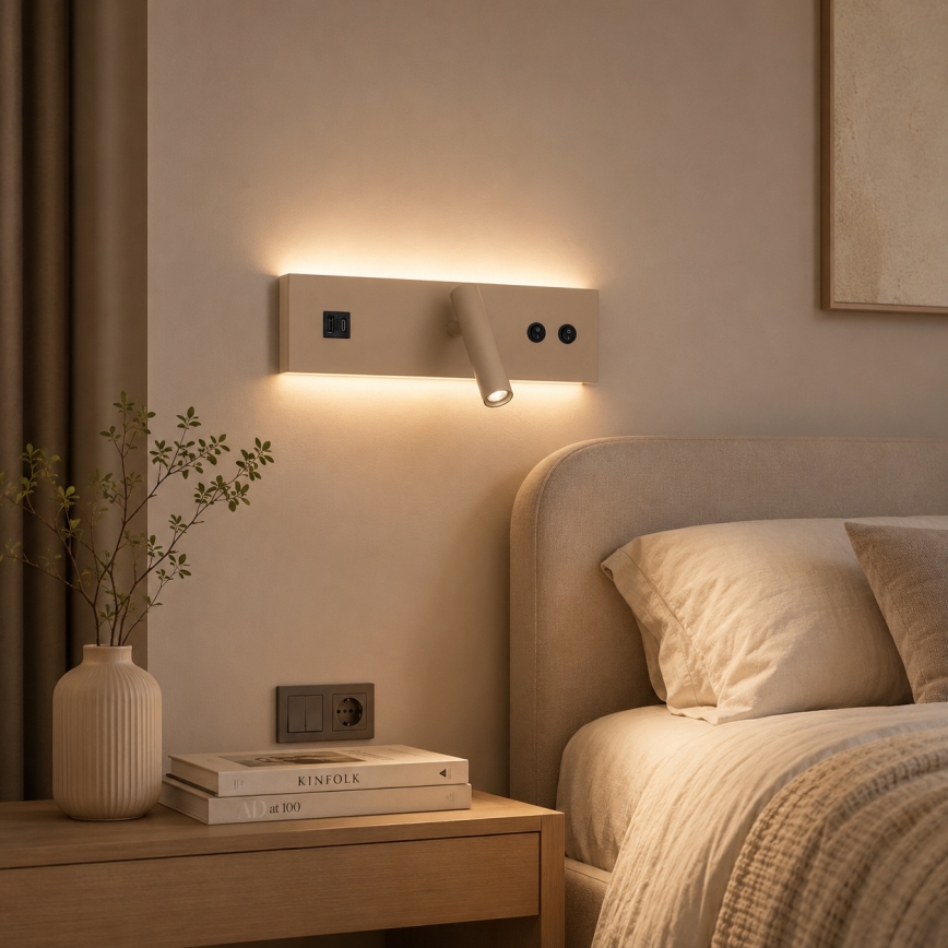 Brilagi - LED стенно точково осветително тяло с USB порт NOCTIS LED/3W/230V + LED/9W бежово