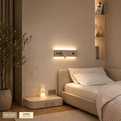 Brilagi - LED стенно точково осветително тяло с USB порт NOCTIS LED/3W/230V + LED/9W бежово