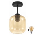 BRILAGI - LED накладен полилей RETRO GLASS 1xE27/60W/230V Ø 14 см черен/димчато бежов