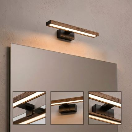 Brilagi - LED осветление за огледало за баня 3 в 1 WOODY MIRROR LED/8W/230V 40 см IP44 черно/дъб
