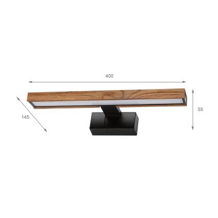 Brilagi - LED осветление за огледало за баня 3 в 1 WOODY MIRROR LED/8W/230V 40 см IP44 черно/дъб