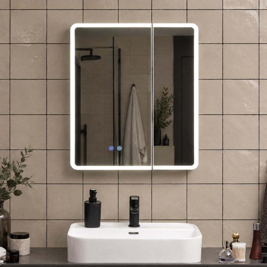 BRILAGI - LED огледално шкафче за баня с подсветка NOTO DOUBLE 60x70 cm