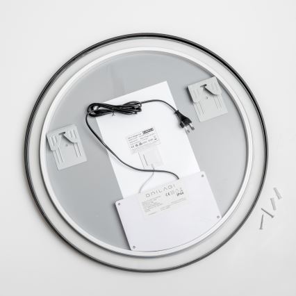 Brilagi - Димируемо LED огледало за баня с подгряване и подсветка ALU PRO LED, 18 W, 230 V, Ø 60 см, 3000/4000/6500 K, IP44, черно, CRI 90