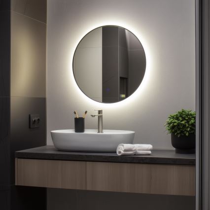 Brilagi - LED огледало за баня VENA BLACK LED/19W/230V Ø 60 см IP44 CRI 90, димируемо + CCT (регулируема цветна температура)