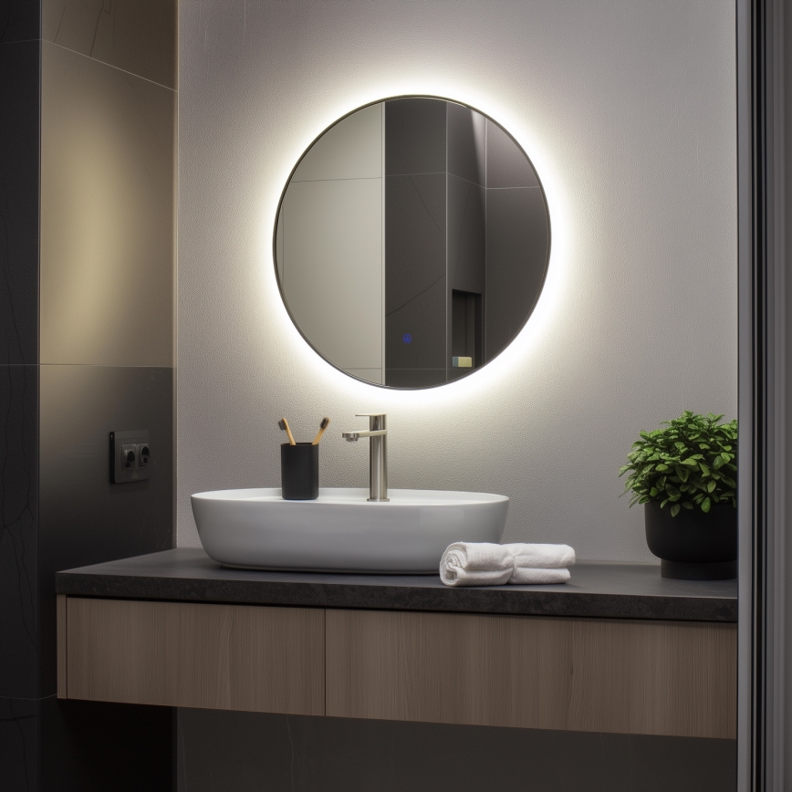 Brilagi - LED огледало за баня VENA BLACK LED/19W/230V Ø 60 см IP44 CRI 90, димируемо + CCT (регулируема цветна температура)