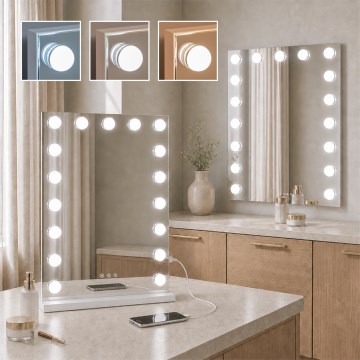 BRILAGI - LED огледало за грим с регулируема яркост HOLLYWOOD LED/15W/230V CCT + 2x USB 55x77 cm бяло