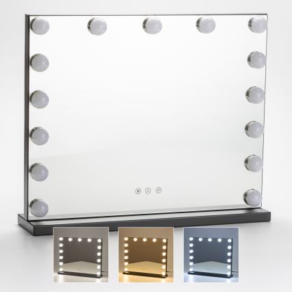 BRILAGI - LED огледало за грим с регулируема яркост HOLLYWOOD LED/15W/230V CCT + USB черно