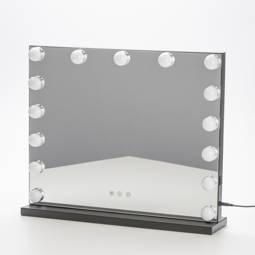 BRILAGI - LED огледало за грим с регулируема яркост HOLLYWOOD LED/15W/230V CCT + USB черно