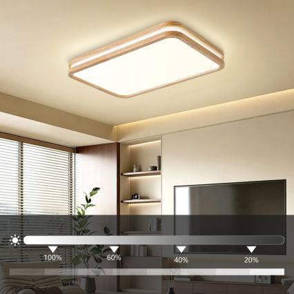 BRILAGI - Димируемо LED таванно осветително тяло MOLINA SQUARE LED/54W/230V 3000-6000K дъб 60x40 cm + дистанционно управление