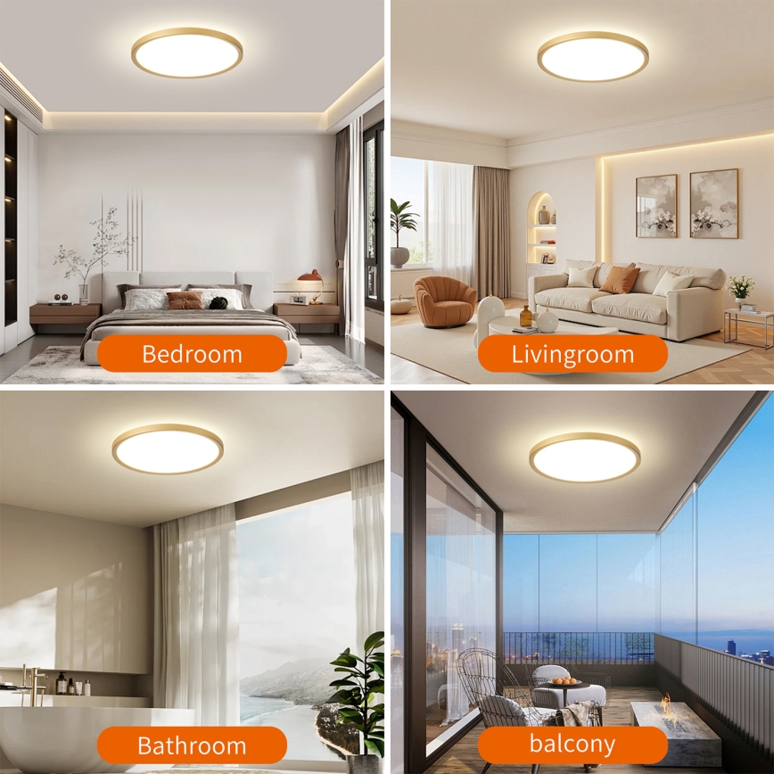 Brilagi - LED таванно осветително тяло за баня ULTRA SLIM, LED/24W/230V, Ø 42 cm, златисто, IP54