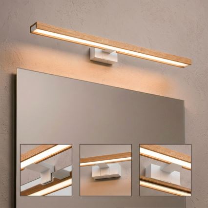 Brilagi - LED осветление за огледало за баня 3 в 1 WOODY MIRROR LED/15W/230V 80 cm IP44 бял/дъб