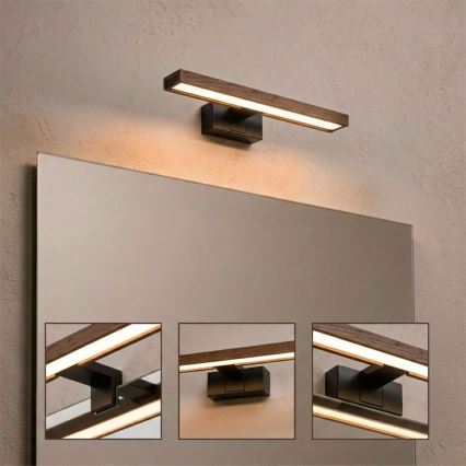 Brilagi - LED осветление за огледало за баня 3в1 WOODY MIRROR LED/8W/230V 40 cm IP44 черно/дъб-орех