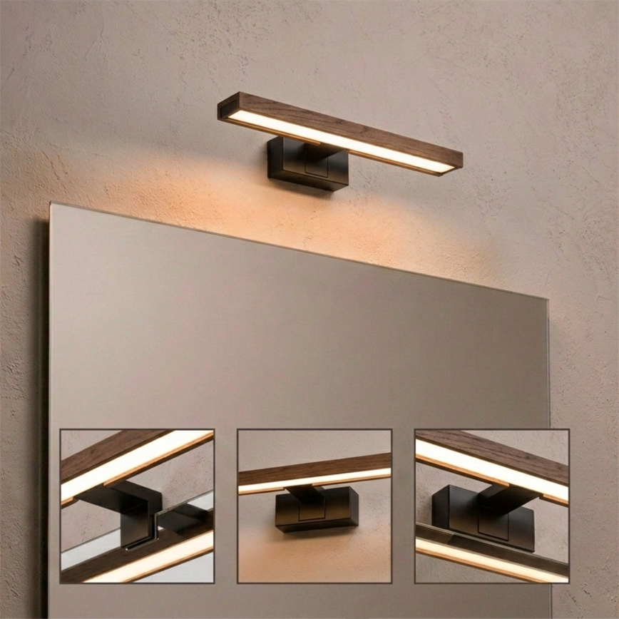 Brilagi - LED осветление за огледало за баня 3в1 WOODY MIRROR LED/8W/230V 40 cm IP44 черно/дъб-орех
