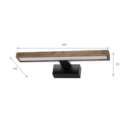 Brilagi - LED осветление за огледало за баня 3в1 WOODY MIRROR LED/8W/230V 40 cm IP44 черно/дъб-орех