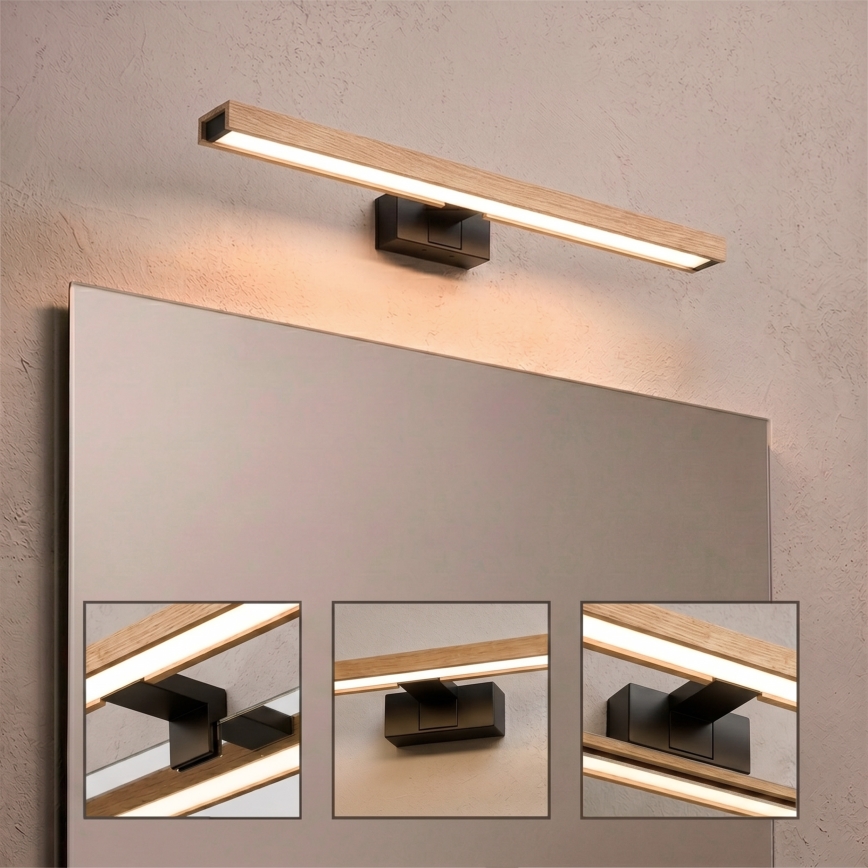 Brilagi - LED огледално осветление за баня 3 в 1 WOODY MIRROR LED/12W/230V 60 cm IP44 черно/дъб