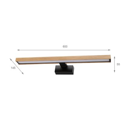 Brilagi - LED огледално осветление за баня 3 в 1 WOODY MIRROR LED/12W/230V 60 cm IP44 черно/дъб