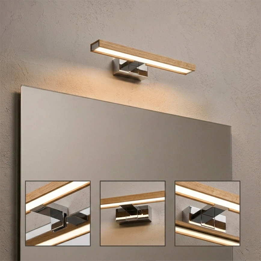 Brilagi - LED осветление за огледало за баня 3 в 1 WOODY MIRROR LED/8W/230V 40 cm IP44 лъскав хром/дъб