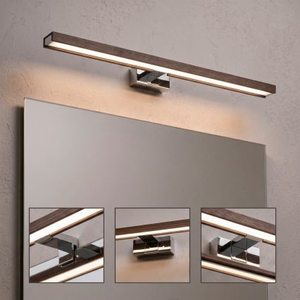 Brilagi - LED осветление за огледало за баня 3 в 1 WOODY MIRROR LED/12W/230V 60 cm IP44 лъскав хром/дъб орех