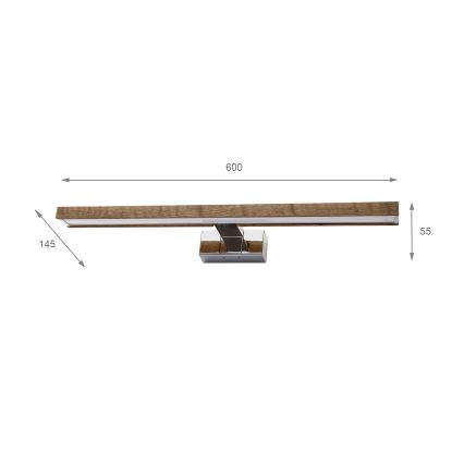 Brilagi - LED осветление за огледало за баня 3 в 1 WOODY MIRROR LED/12W/230V 60 cm IP44 лъскав хром/дъб орех