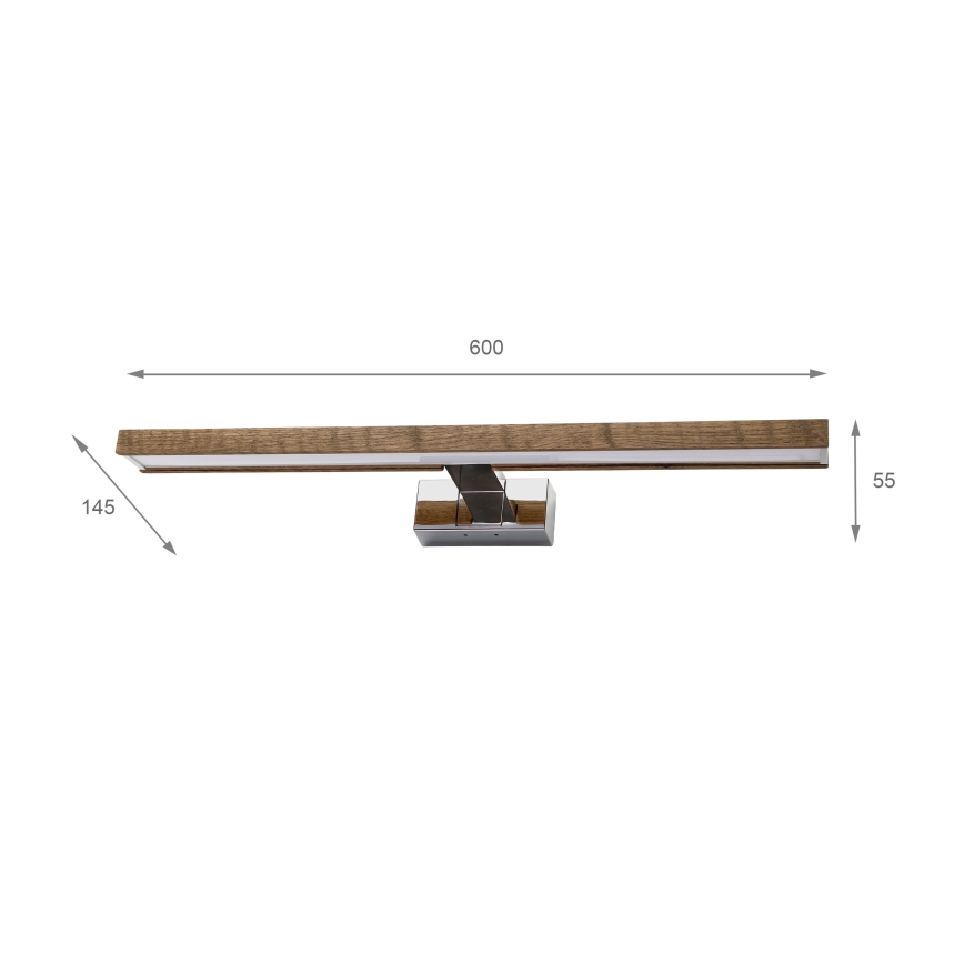 Brilagi - LED осветление за огледало за баня 3 в 1 WOODY MIRROR LED/12W/230V 60 cm IP44 лъскав хром/дъб орех