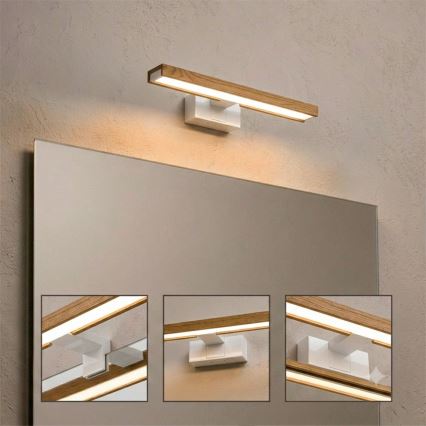 Brilagi - LED осветление 3 в 1 за огледало за баня WOODY MIRROR LED/8W/230V 40 cm IP44 бяло/дъб