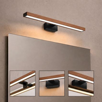Brilagi - LED осветление за огледало в банята 3 в 1 WOODY MIRROR LED/12W/230V 60 см IP44 черно/дъб череша