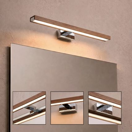 Brilagi - LED осветление за огледало за баня 3 в 1 WOODY MIRROR LED/12W/230V 60 см IP44 лъскав хром/дъб череша