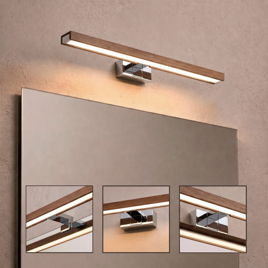 Brilagi - LED осветление за огледало за баня 3 в 1 WOODY MIRROR LED/12W/230V 60 см IP44 лъскав хром/дъб череша