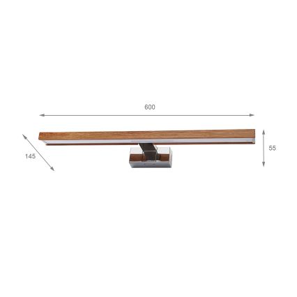 Brilagi - LED осветление за огледало за баня 3 в 1 WOODY MIRROR LED/12W/230V 60 см IP44 лъскав хром/дъб череша