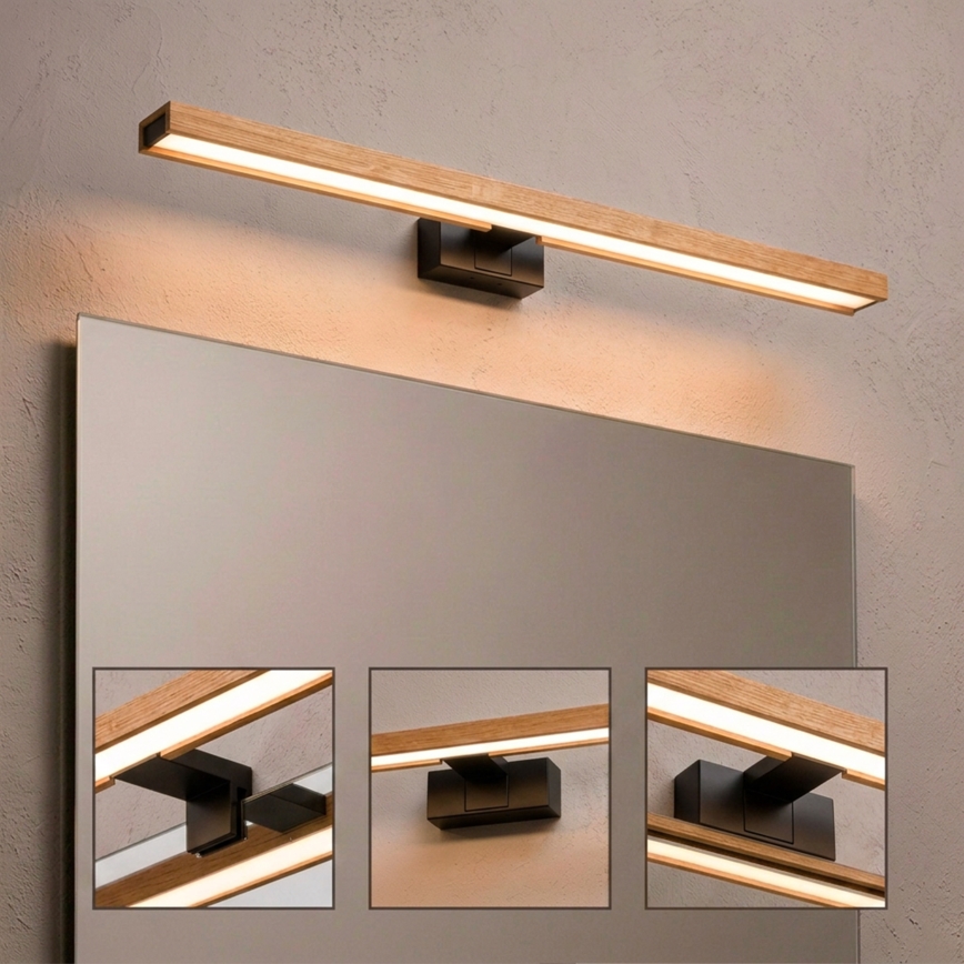 Brilagi - LED осветление за огледало за баня 3 в 1 WOODY MIRROR LED/15W/230V 80 cm IP44 черно/дъб