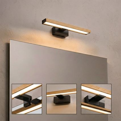 Brilagi - LED осветление за огледало за баня 3 в 1 WOODY MIRROR LED/8W/230V IP44 черно/дъб