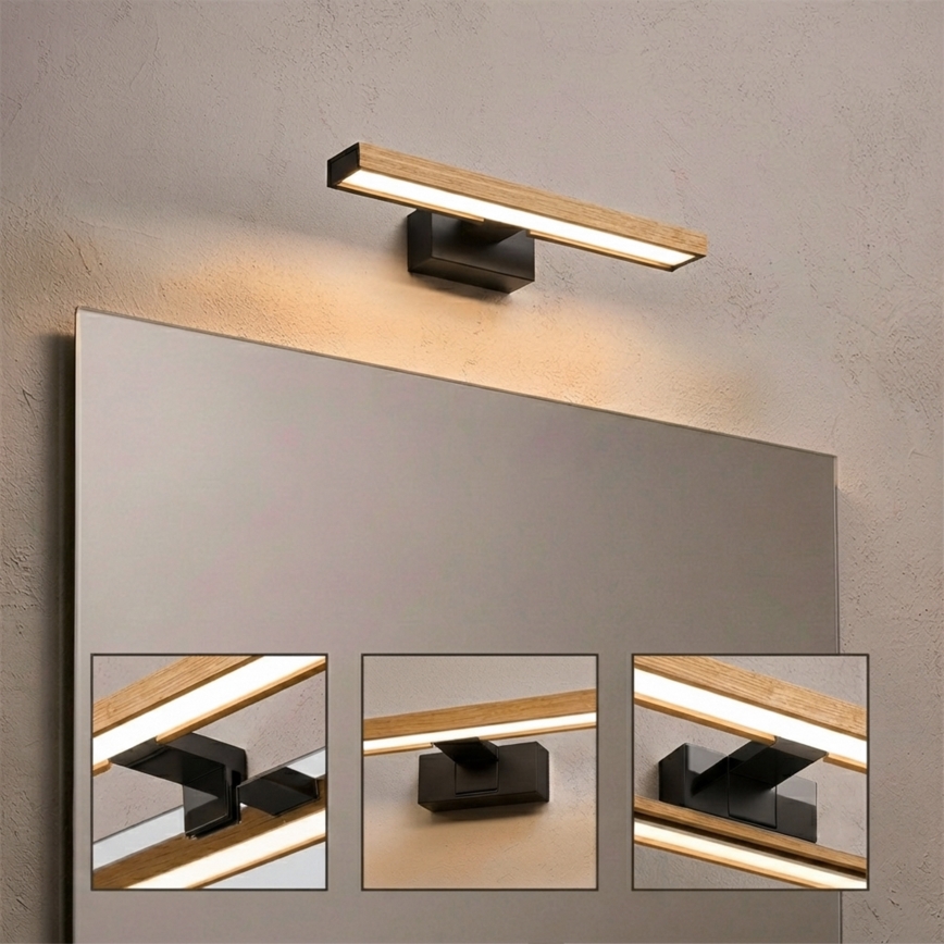 Brilagi - LED осветление за огледало за баня 3 в 1 WOODY MIRROR LED/8W/230V IP44 черно/дъб