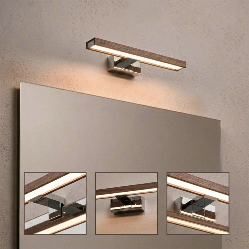 Brilagi - LED осветление за баня за огледало 3 в 1 WOODY MIRROR LED/8W/230V 40 cm IP44 лъскав хром/дъб орех