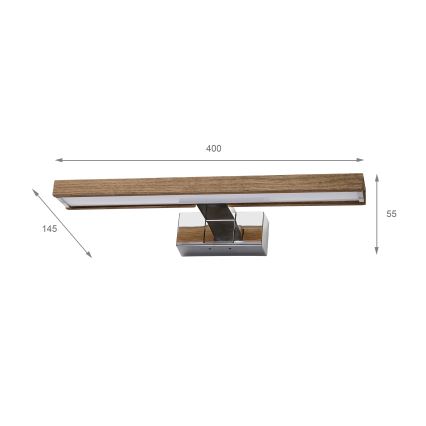 Brilagi - LED осветление за баня за огледало 3 в 1 WOODY MIRROR LED/8W/230V 40 cm IP44 лъскав хром/дъб орех