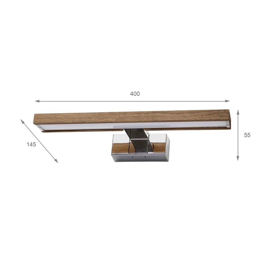 Brilagi - LED осветление за баня за огледало 3 в 1 WOODY MIRROR LED/8W/230V 40 cm IP44 лъскав хром/дъб орех