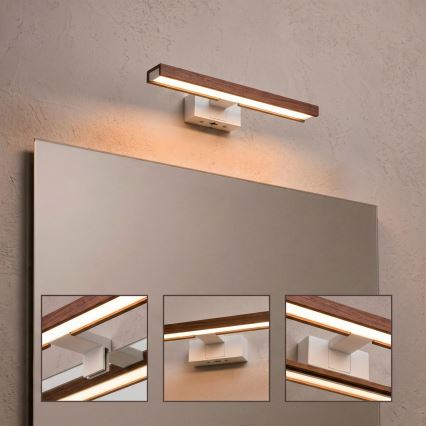 Brilagi - LED осветление за огледало за баня 3 в 1 WOODY MIRROR LED/8W/230V 40 см IP44 бял/дъб череша