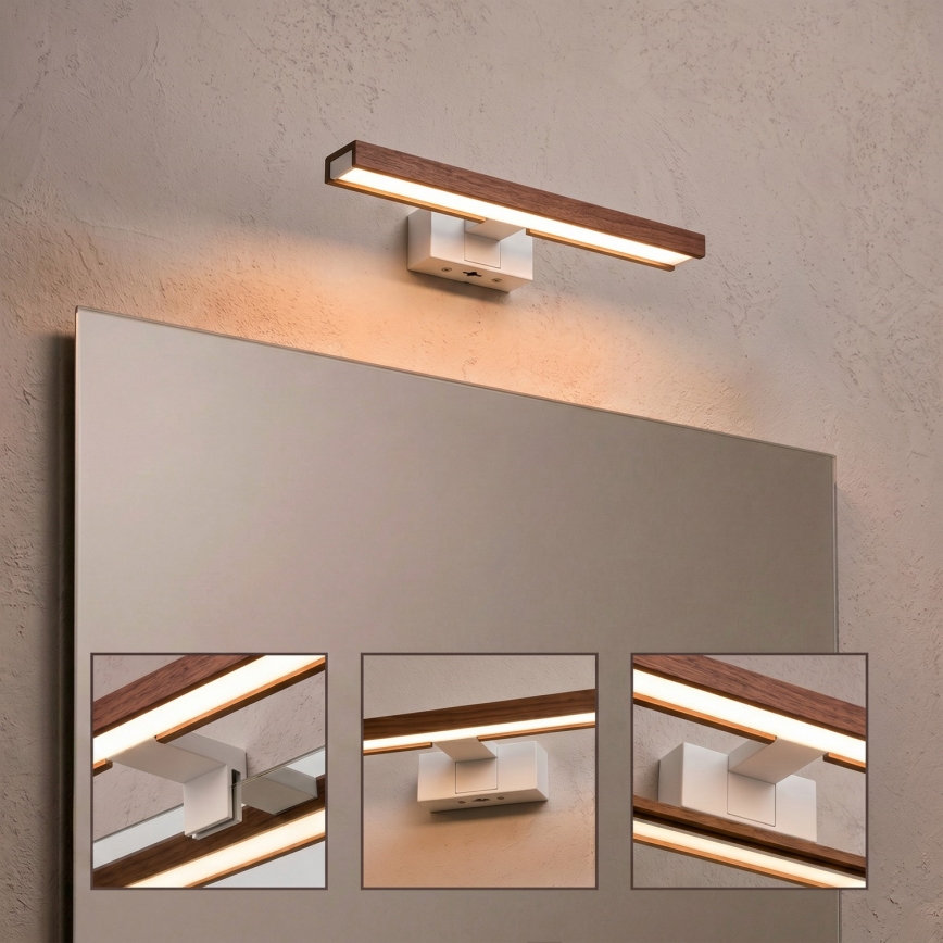 Brilagi - LED осветление за огледало за баня 3 в 1 WOODY MIRROR LED/8W/230V 40 см IP44 бял/дъб череша