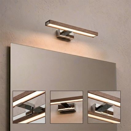 Brilagi - LED осветление за огледало за баня WOODY MIRROR 3 в 1 LED/8W/230V 40 cm IP44 лъскав хром/дъб орех