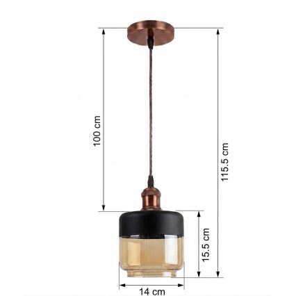 Brilagi - LED полилей на кабел RETRO GLASS 1xE27/60W/230V Ø 14 см меден/опушен бежов/черен