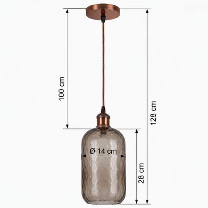 BRILAGI - LED полилей на кабел RETRO GLASS 1xE27/60W/230V Ø 14 см меден/димно кафяв