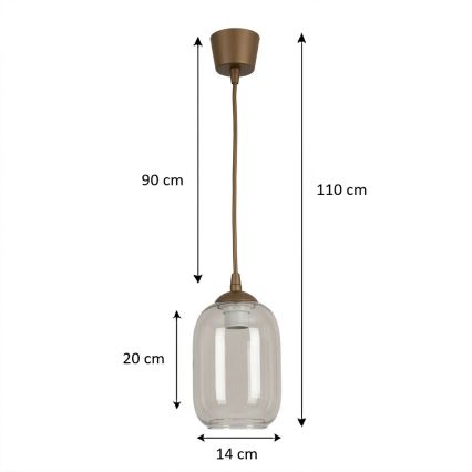 BRILAGI - LED пендел на кабел RETRO GLASS 1xE27/60W/230V Ø 14 см кафяв/димчато сив