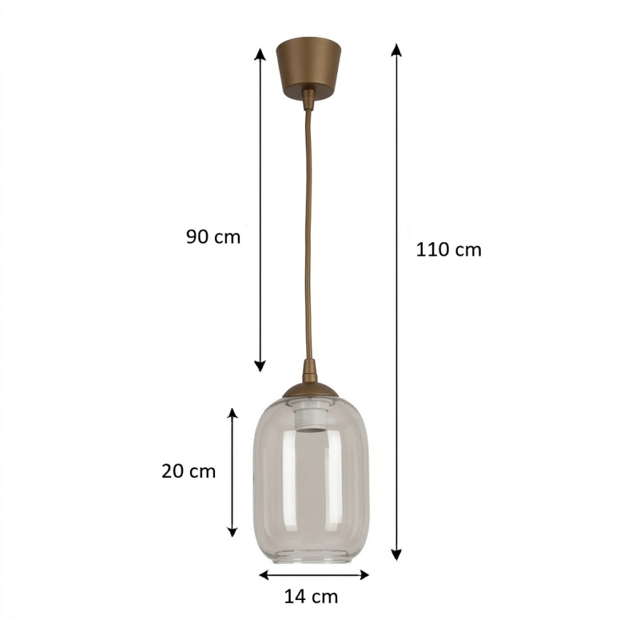 BRILAGI - LED пендел на кабел RETRO GLASS 1xE27/60W/230V Ø 14 см кафяв/димчато сив