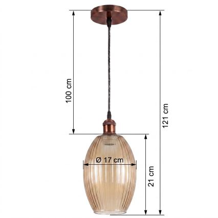 BRILAGI - LED пендел на кабел RETRO GLASS 1xE27/60W/230V Ø 17 cm мед/опушено бежово