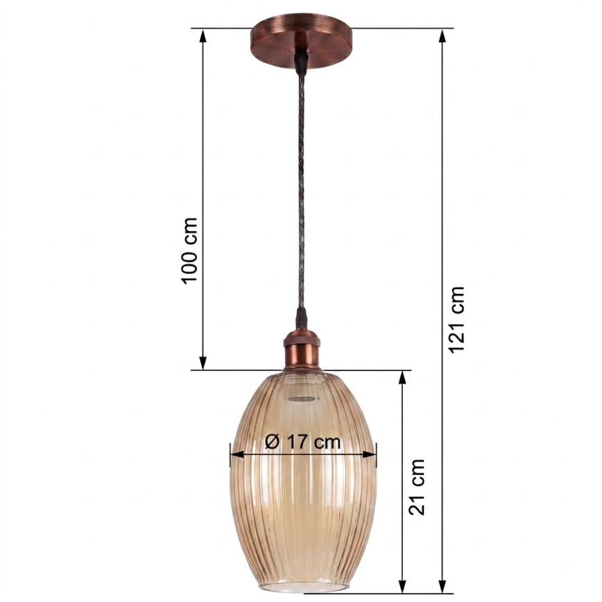 BRILAGI - LED пендел на кабел RETRO GLASS 1xE27/60W/230V Ø 17 cm мед/опушено бежово