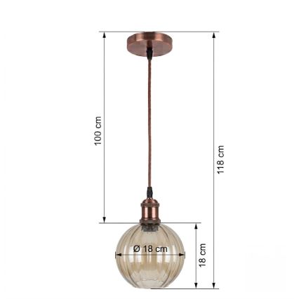 Brilagi - LED пендел на кабел RETRO GLASS 1xE27/60W/230V Ø 18 см бял/димно-кафяв